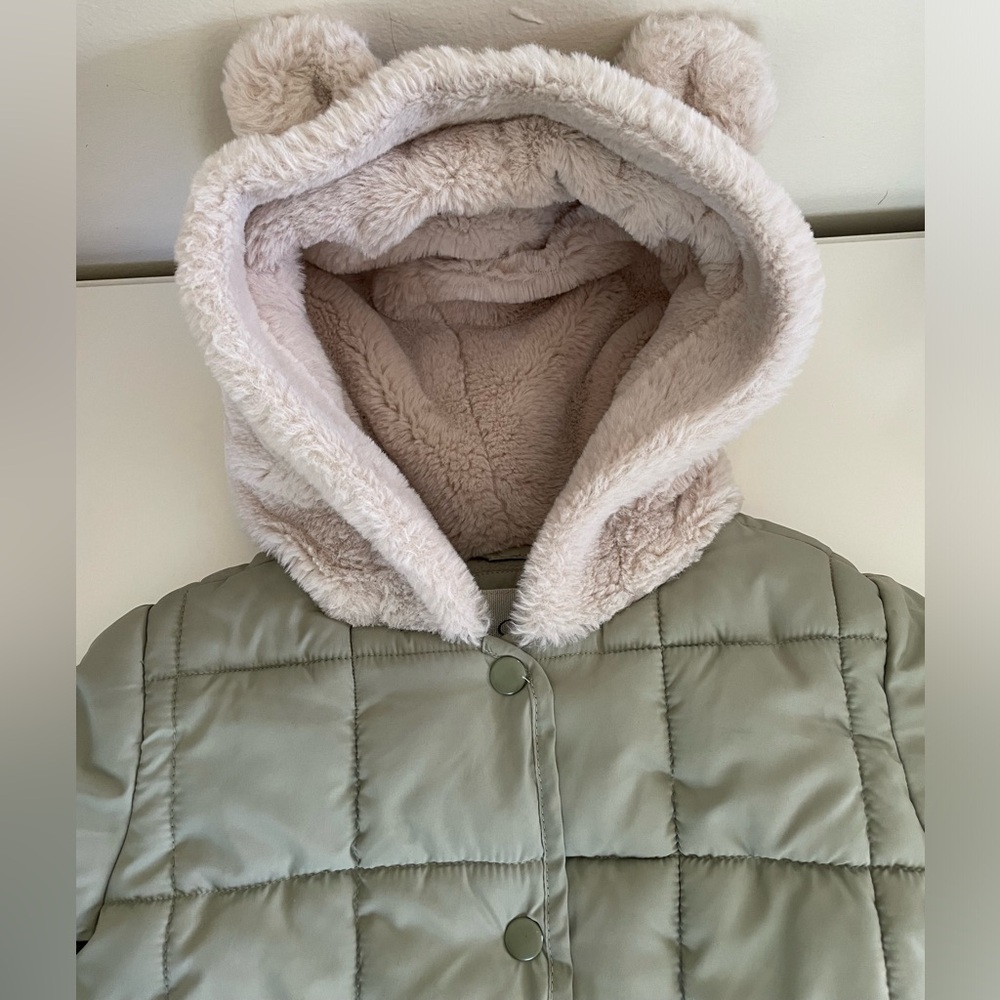 Jessica Simpson Kids Green Puffer Jacket with Faux Fur Hoodie Ears Girls 3T - Picture 8 of 13